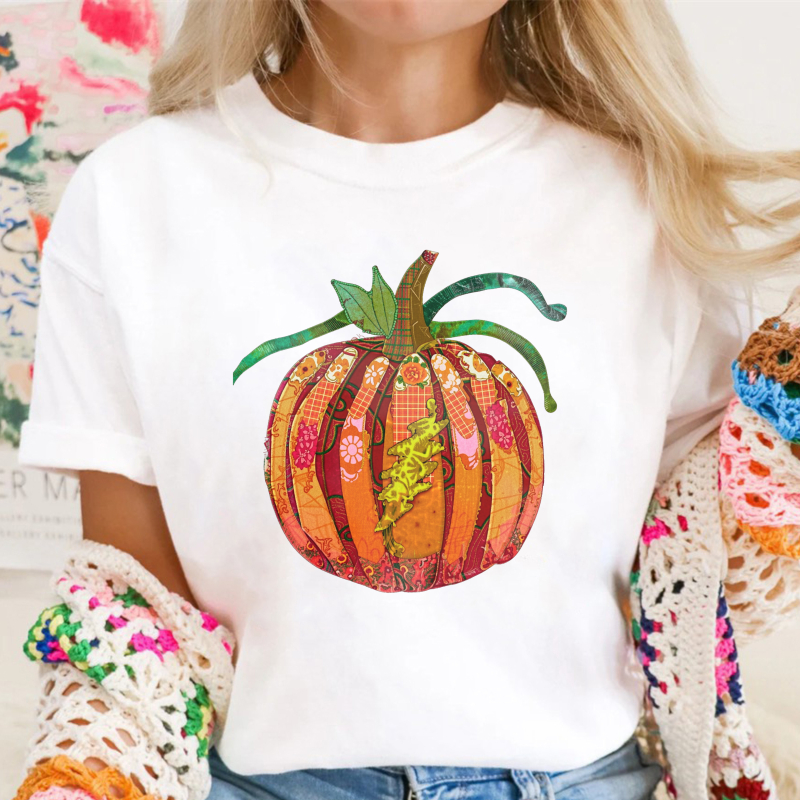 Colorful Patchwork Pumpkin Graphic, Unisex Classic T-shirt