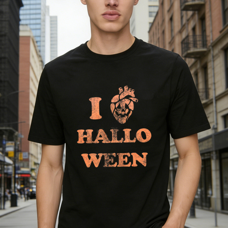 I Love Halloween Skull Heart Graphic T-shirt