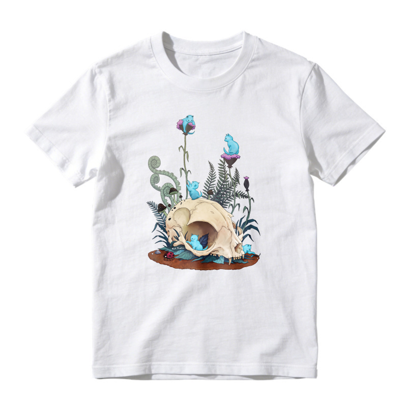 Animal Skull With Blue Frogs And Ferns Floral Nature Art, Unisex Classic T-shirt