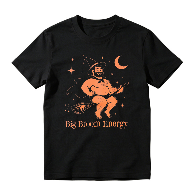 Funny Witch Riding Broomstick Big Broom Energy Halloween Moon Stars Graphic Unisex Classic T-shirt