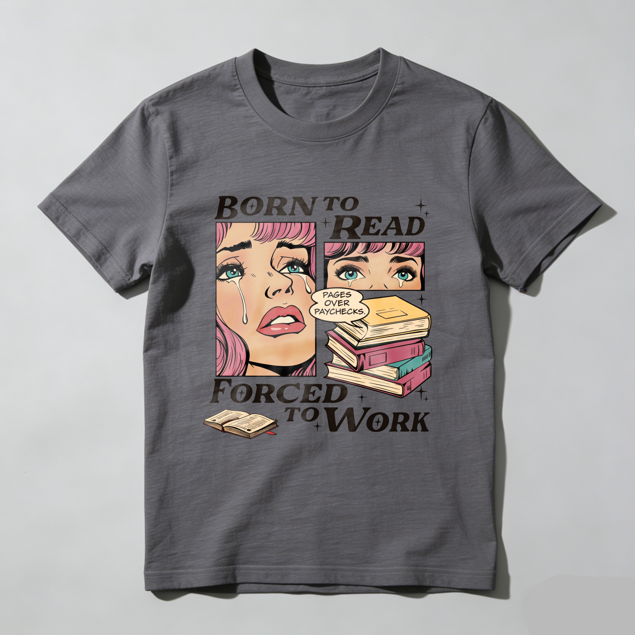 Wardrobecart Born To Read Forced To Work Tshirt(4)