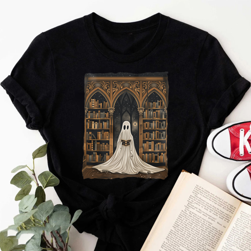 Wardrobecart Ghost In Library With Books And Stars Tshirt