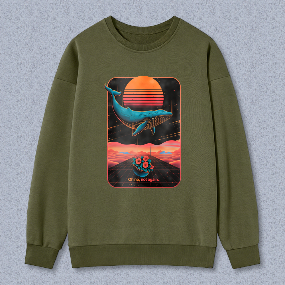 Wardrobecart Whale And Sunset Landscape With Flower Boat Oh No Not Again Unisex Classic Sweatshirt