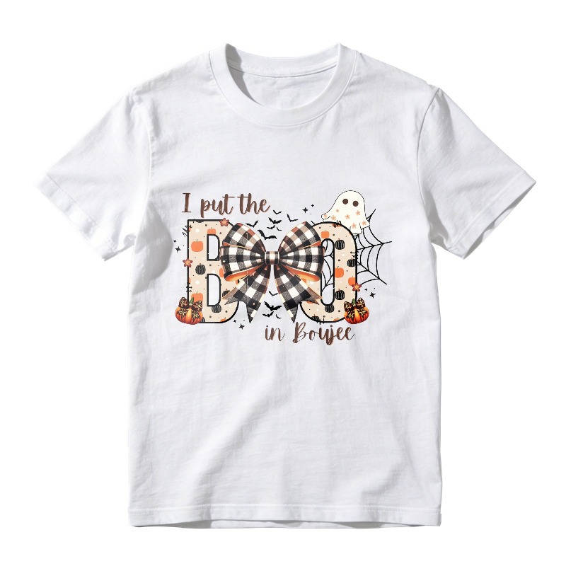 I Put The Boo In Boyee Halloween Ghost Pumpkin Plaid Bow, Unisex Classic T-shirt