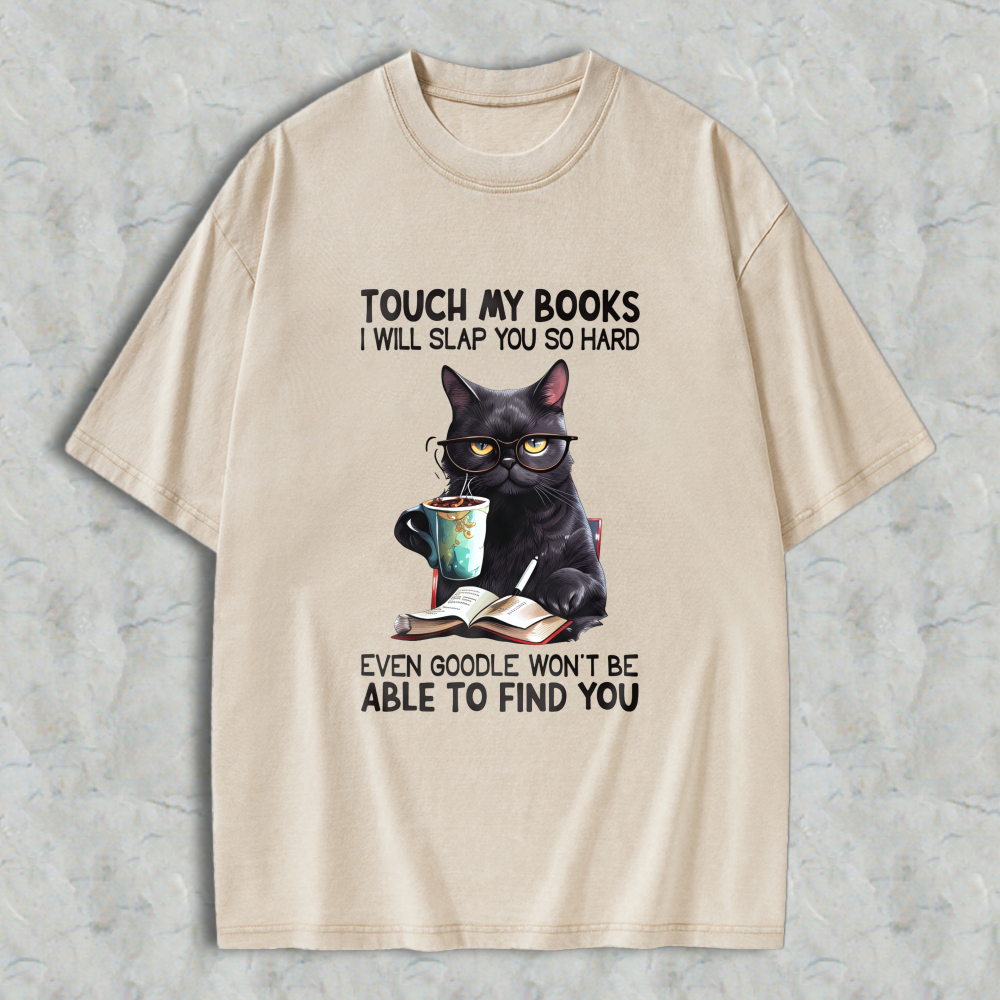 Wardrobecart Black Cat With Glasses Reading Book And Coffee Cup Unisex Washed T-shirt