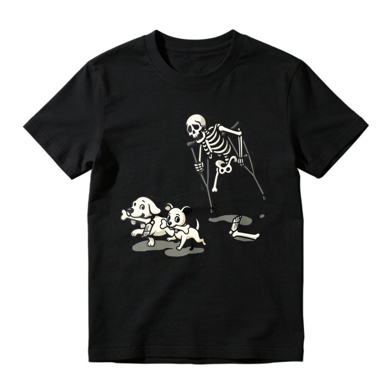 Skeleton With Crutches Chased By Dogs, Unisex Classic T-shirt