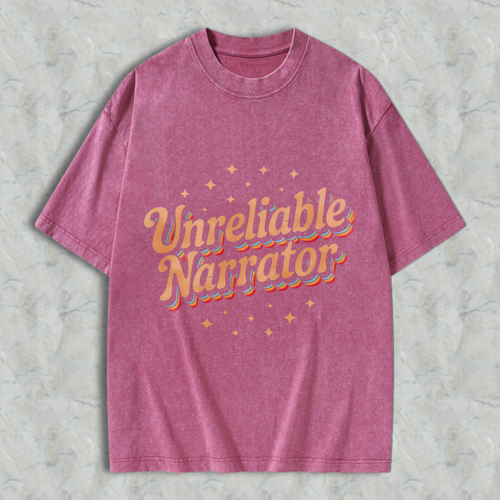 Wardrobecart Unreliable Narrator Text With Star Accents Unisex Washed T-shirt