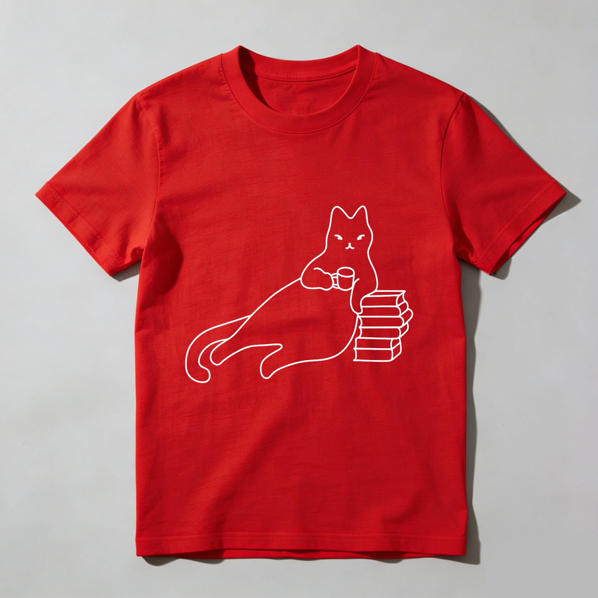 Wardrobecart Cat Holding Book Stack With Coffee Cup Tshirt