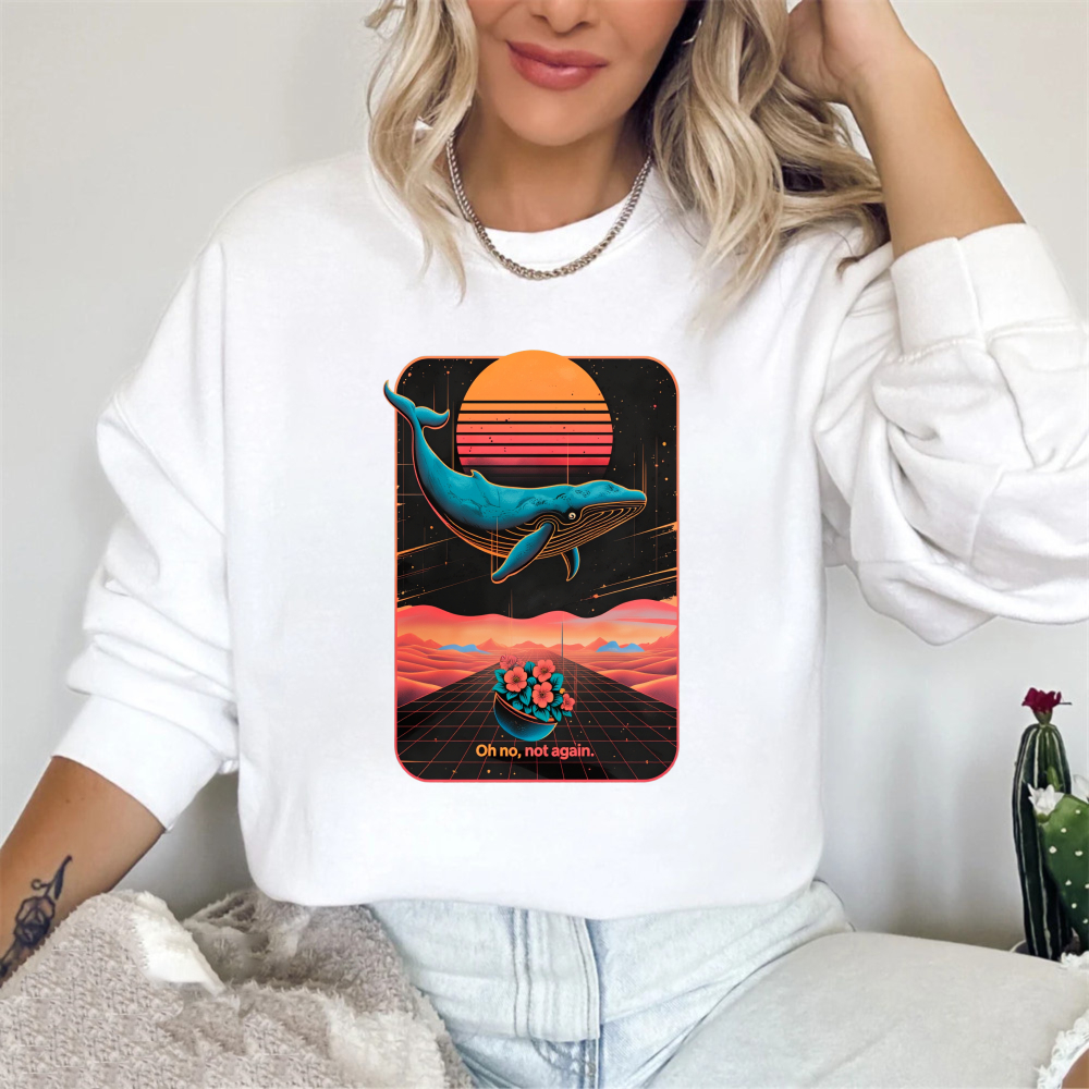 Wardrobecart Whale And Sunset Landscape With Flower Boat Oh No Not Again Unisex Classic Sweatshirt
