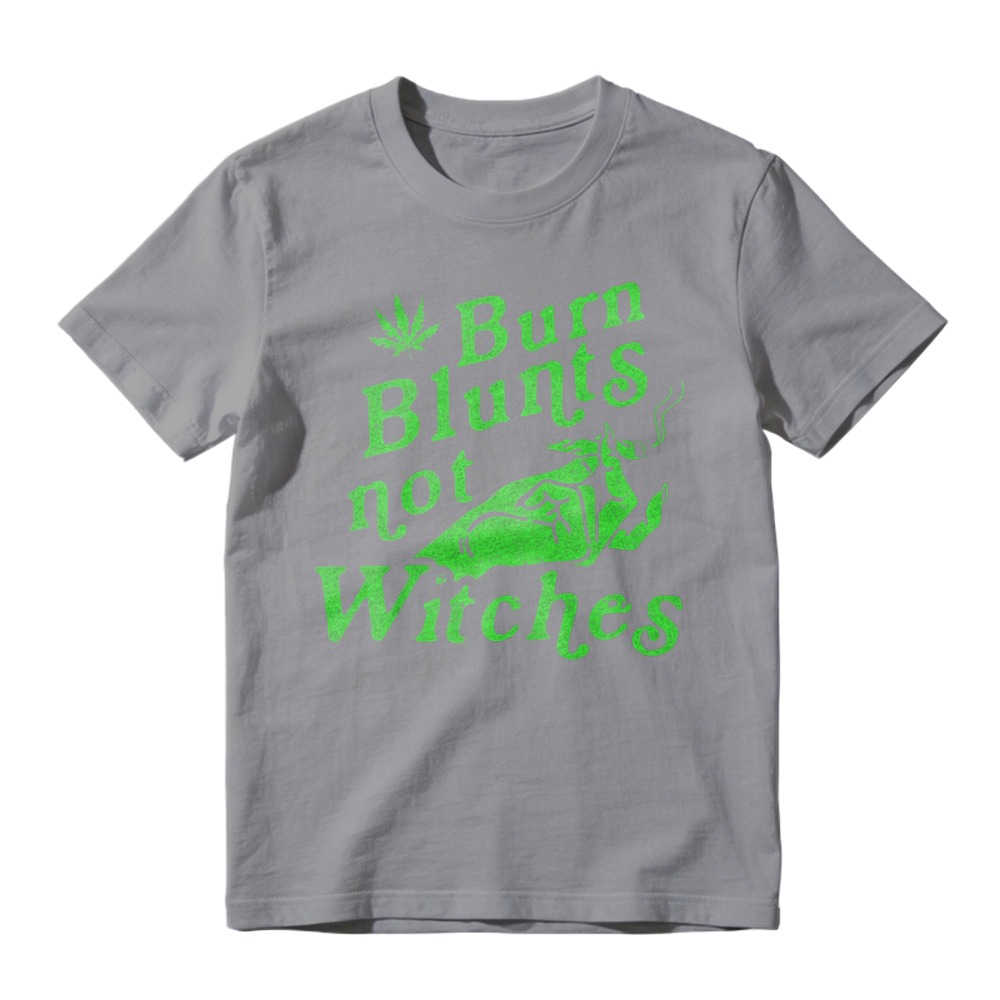 Burn Blunts Not Witches Funny Cannabis Leaf Witch Riding Broomstick Graphic T-shirt