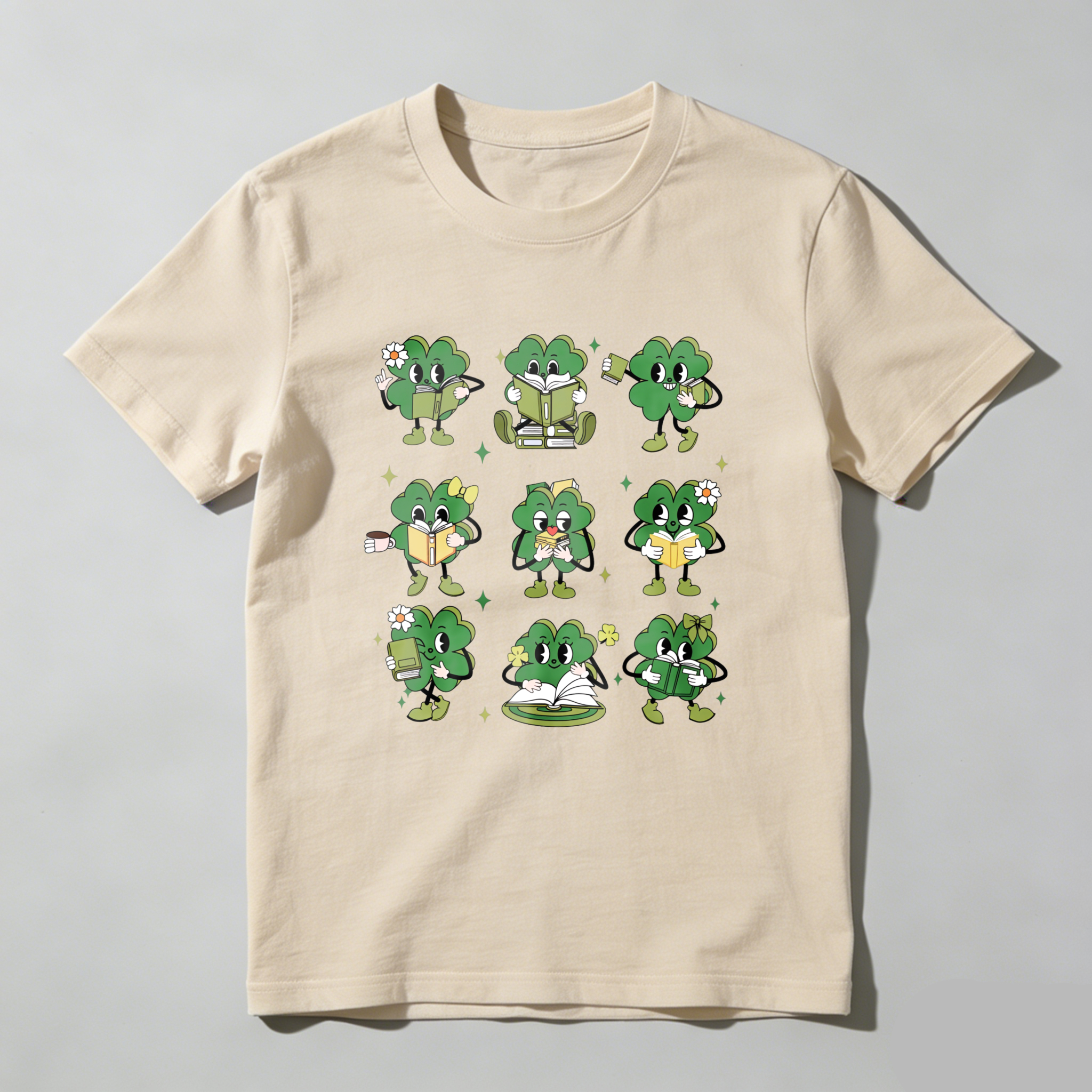 Wardrobecart Cute Clover Characters Reading Books tshirt