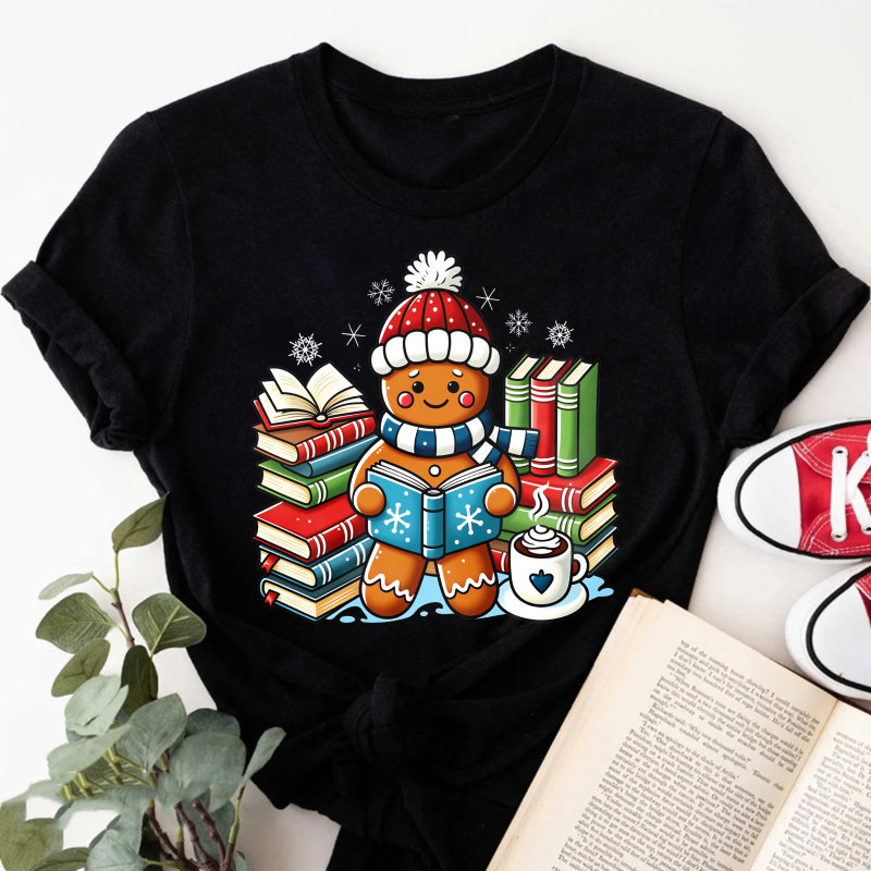 Wardrobecart Gingerbread Cookie Reading Books With Coffee Tshirt