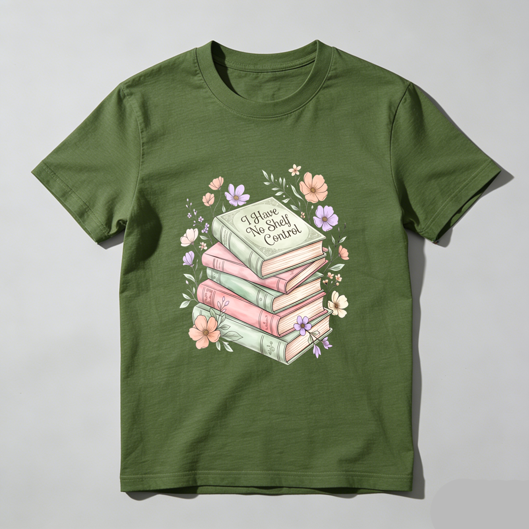 Wardrobecart Stacked Books With Floral Design And I Have No Shelf Control Text Unisex Classic T-shirt