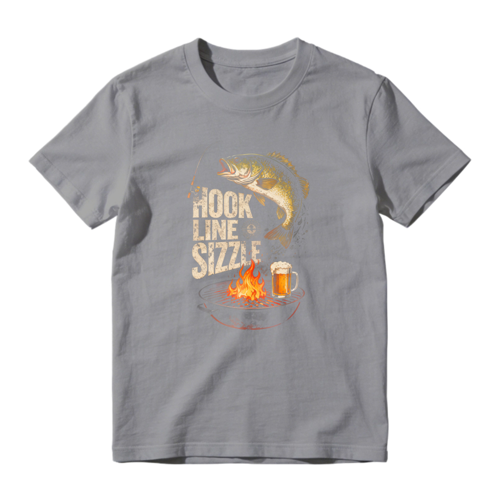 Hook Line Sizzle Fishing Fish Grill Beer Graphic Unisex Classic T-shirt