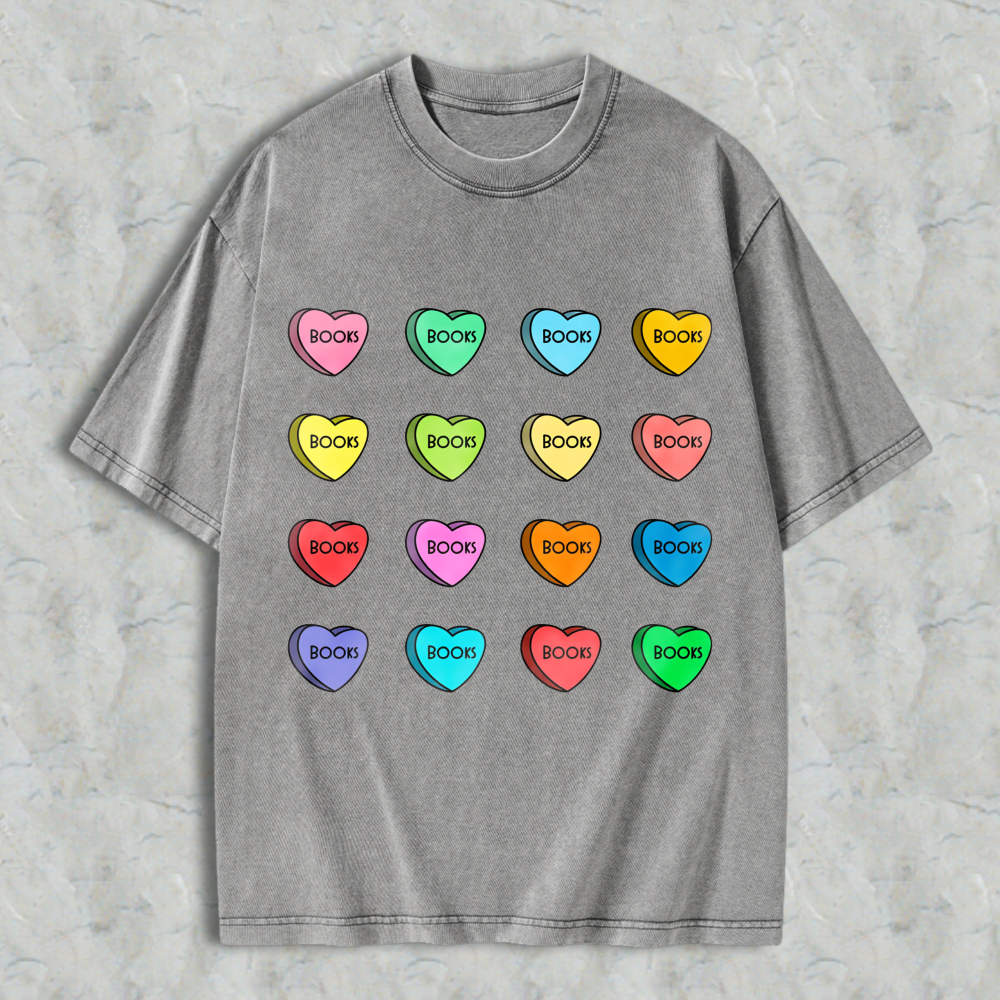 Wardrobecart Heart Shape Book Words Pattern Unisex Washed T-shirt