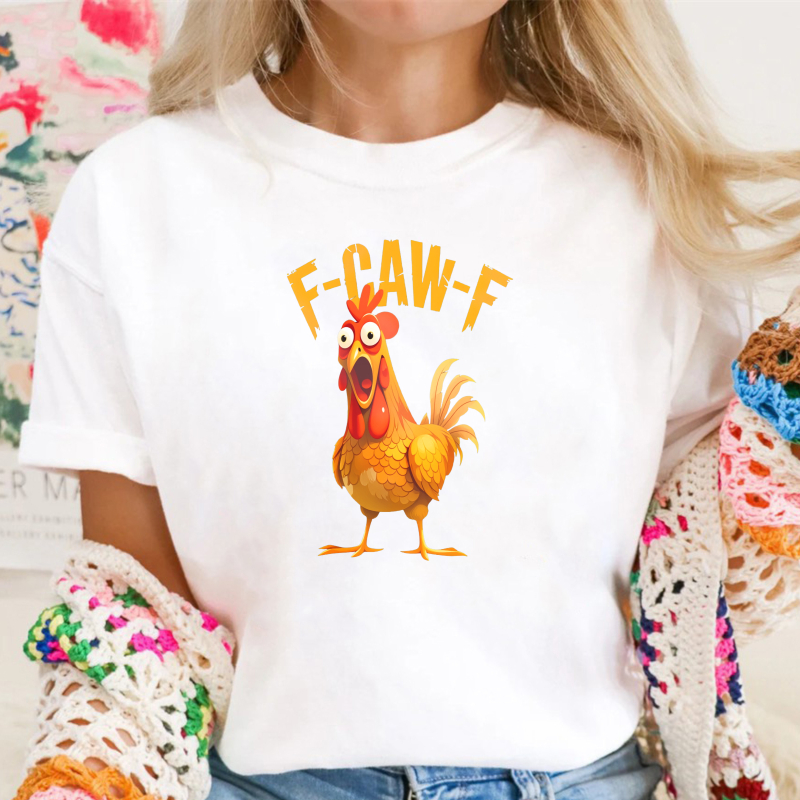 F Caw F Chicken Rooster Cartoon tshirt 100% cotton