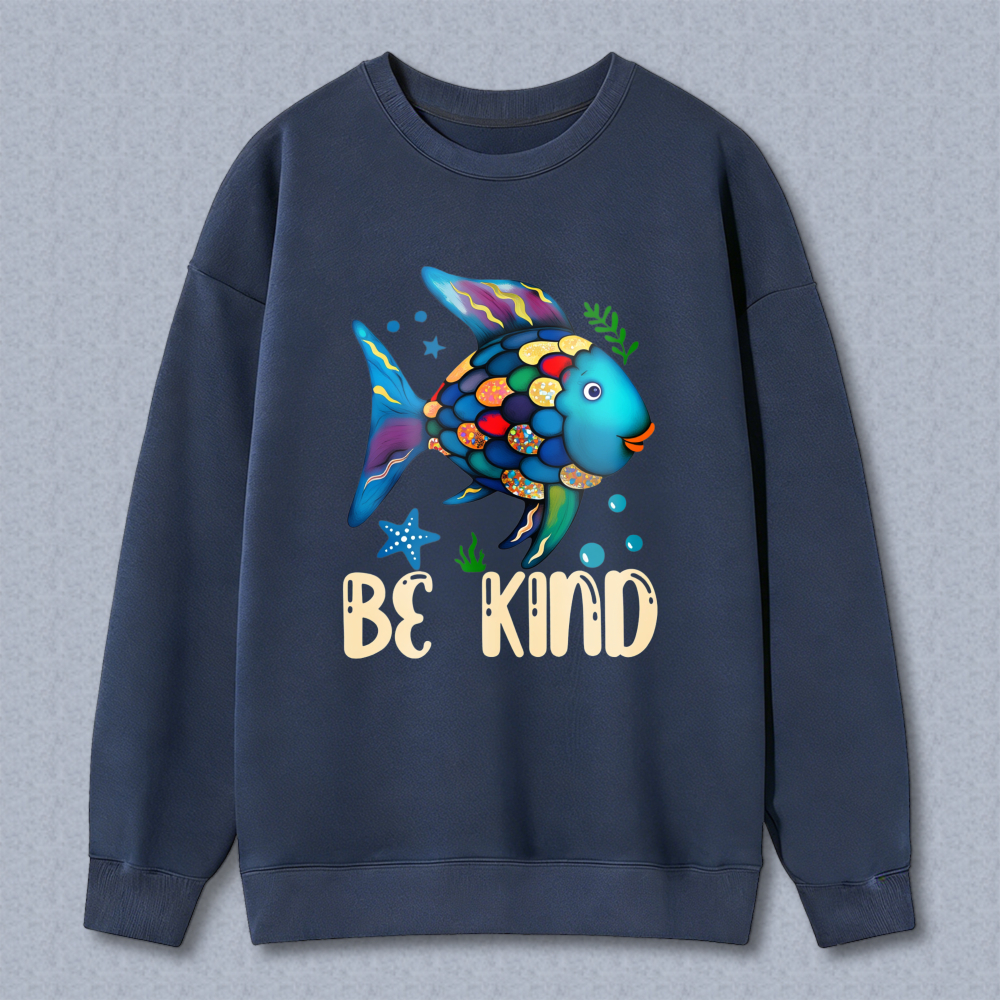 Wardrobecart Colorful Fish With Be Kind Text Unisex Classic Sweatshirt