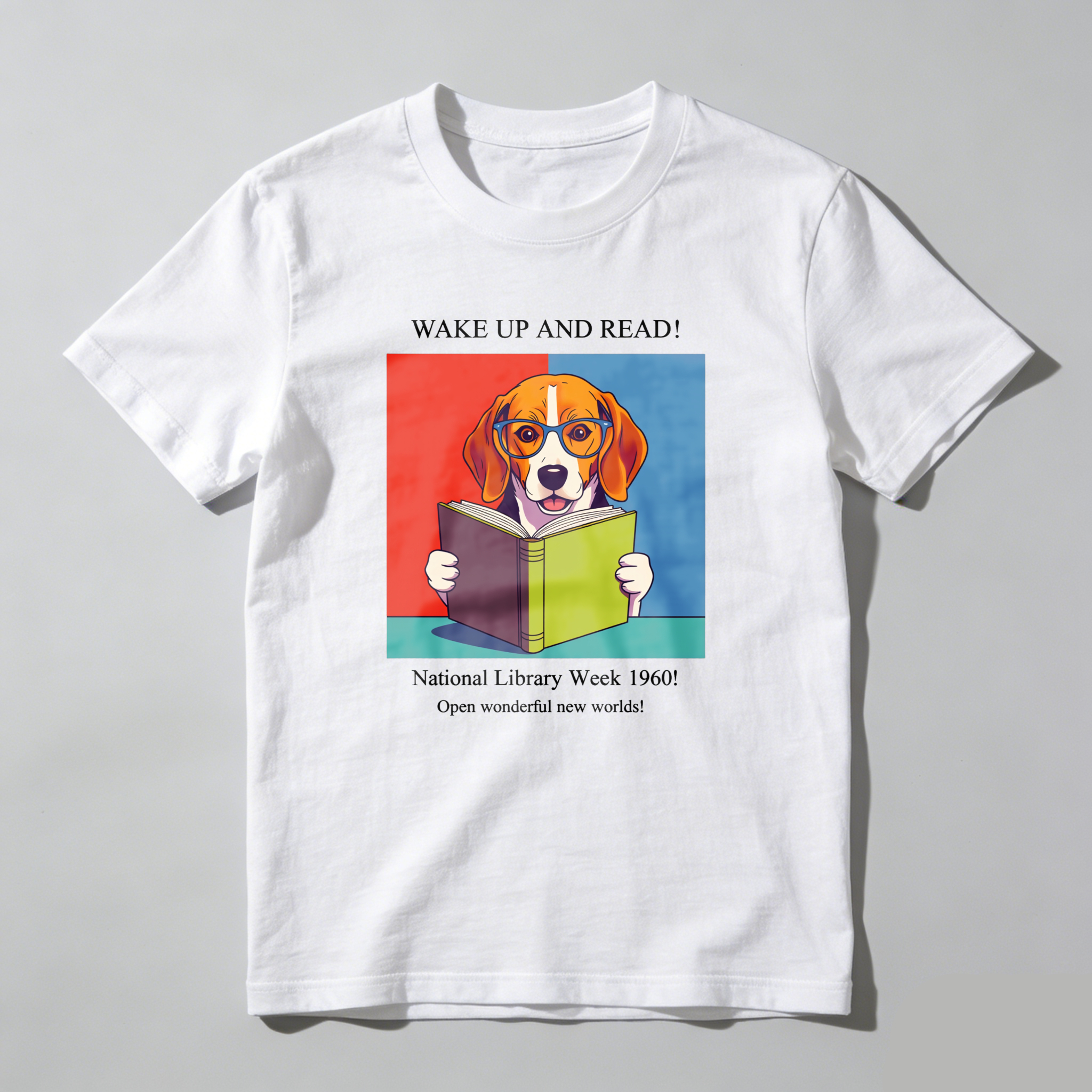 Wardrobecart Wake Up And Read Dog With Book Tshirt 100% cotton