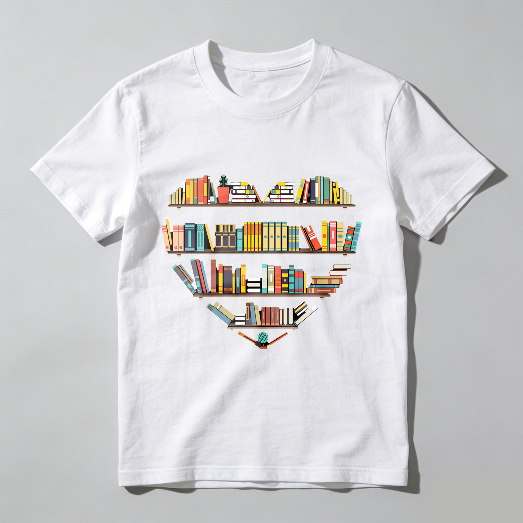 Wardrobecart Bookshelf Design With Colorful Books Tshirt