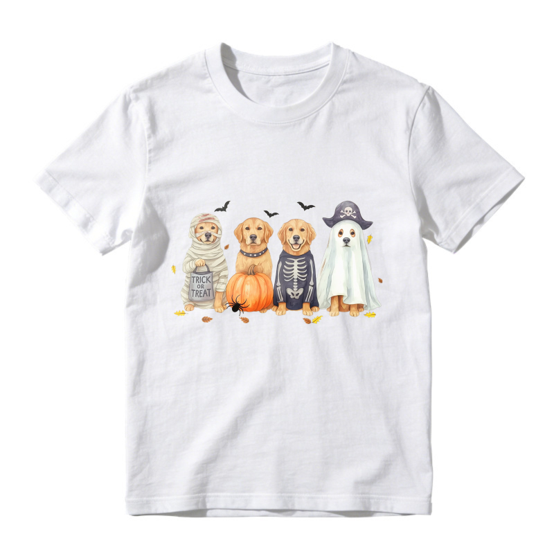 Halloween Dogs In Costumes With Pumpkin And Bats, Unisex Classic T-shirt