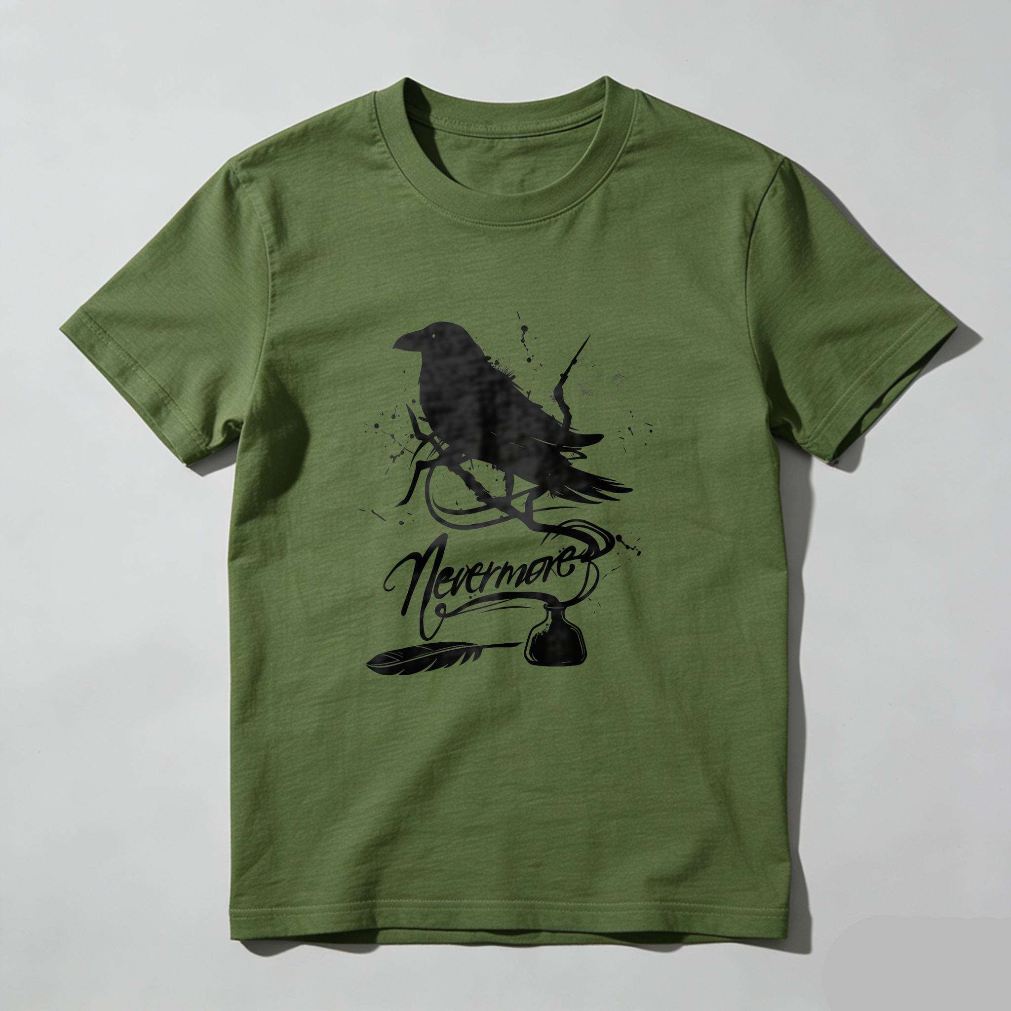Wardrobecart White Raven Perched On Branch With Nevermore Text Tshirt