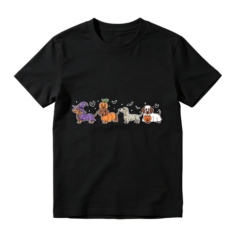 Cute Halloween Dogs In Costumes With Pumpkins And Bats, Unisex Classic T-shirt