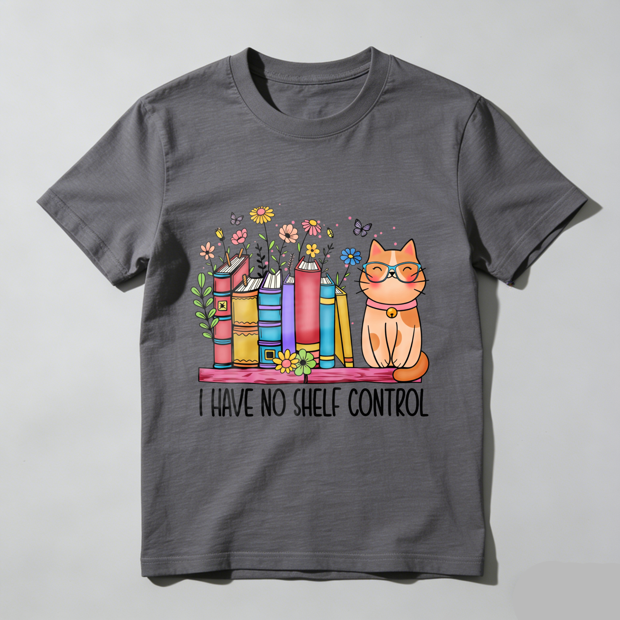 Wardrobecart Cat With Books And Flowers I Have No Shelf Control Unisex Classic T-shirt