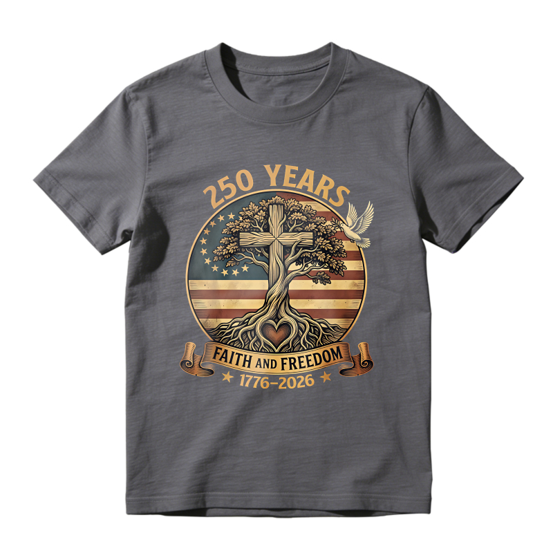 250 Years Faith And Freedom Tree Cross American Flag Unisex Classic T-shirt