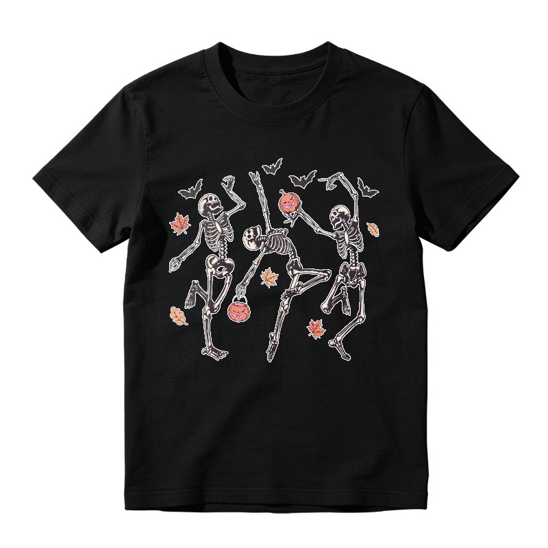 Dancing Skeletons With Pumpkins And Bats Halloween Theme, Unisex Classic T-shirt