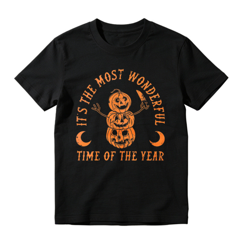 Stacked Pumpkin Jack O Lantern With Knife And Text Its The Most Wonderful Time Of The Year Halloween Graphic T-shirt