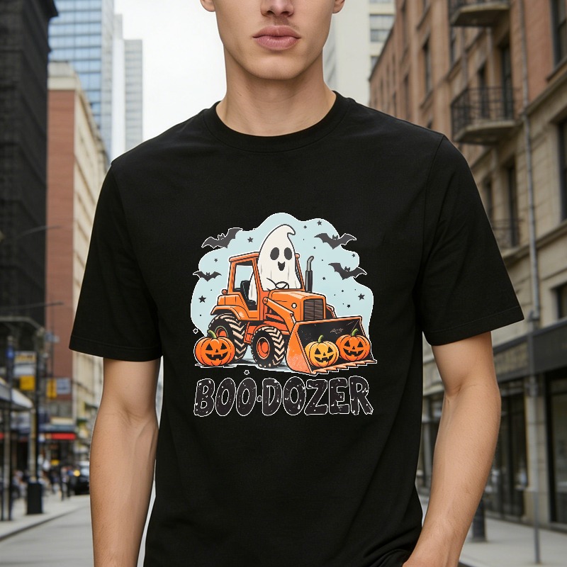 Halloween Ghost Driving Bulldozer With Jack O Lanterns And Bats Boo Dozer Unisex Classic T Shirt