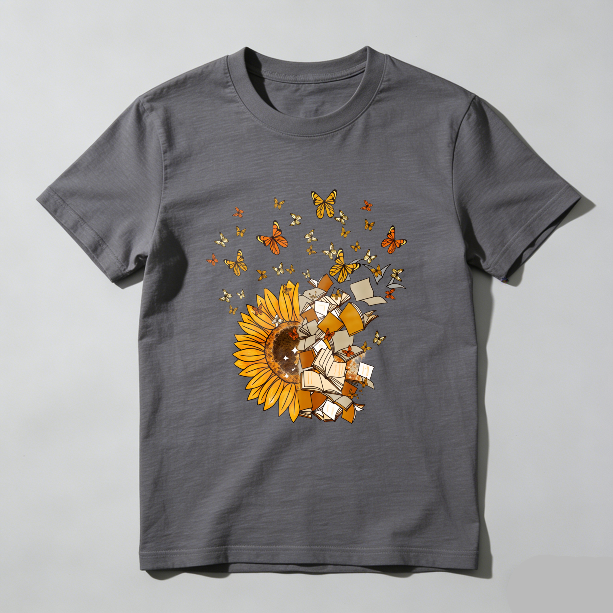 Wardrobecart Sunflower Books Butterflies Reading Nature Art Design Tshirt
