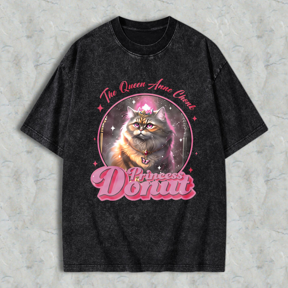 Wardrobecart Princess Donut Cat Queen Anne Client Unisex Washed T-shirt