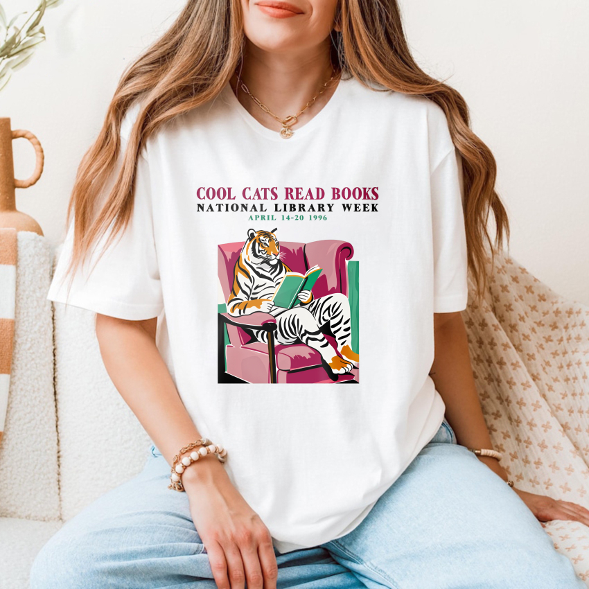 Wardrobecart Tiger Reading Book In Armchair Tshirt
