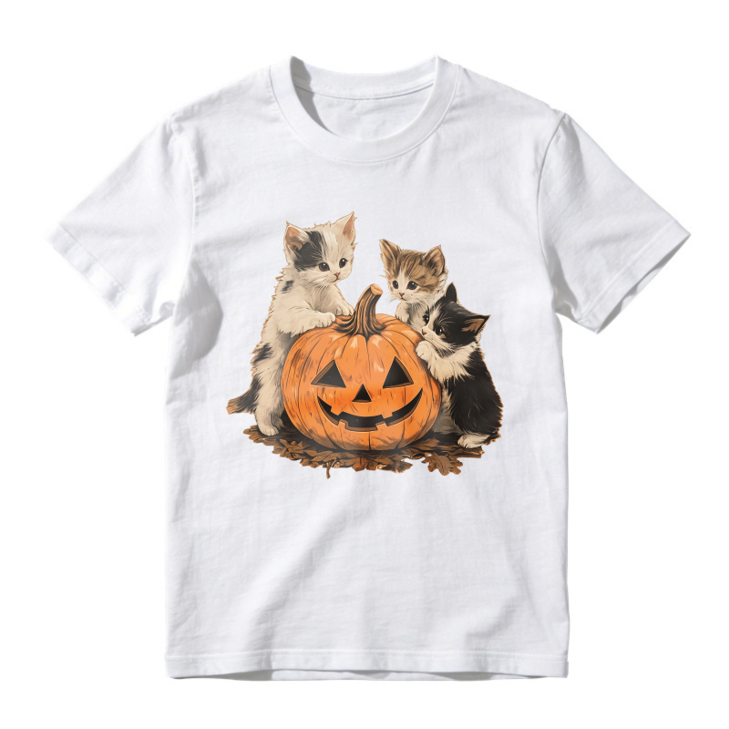 Three Kittens With Carved Halloween Pumpkin, Unisex Classic T-shirt