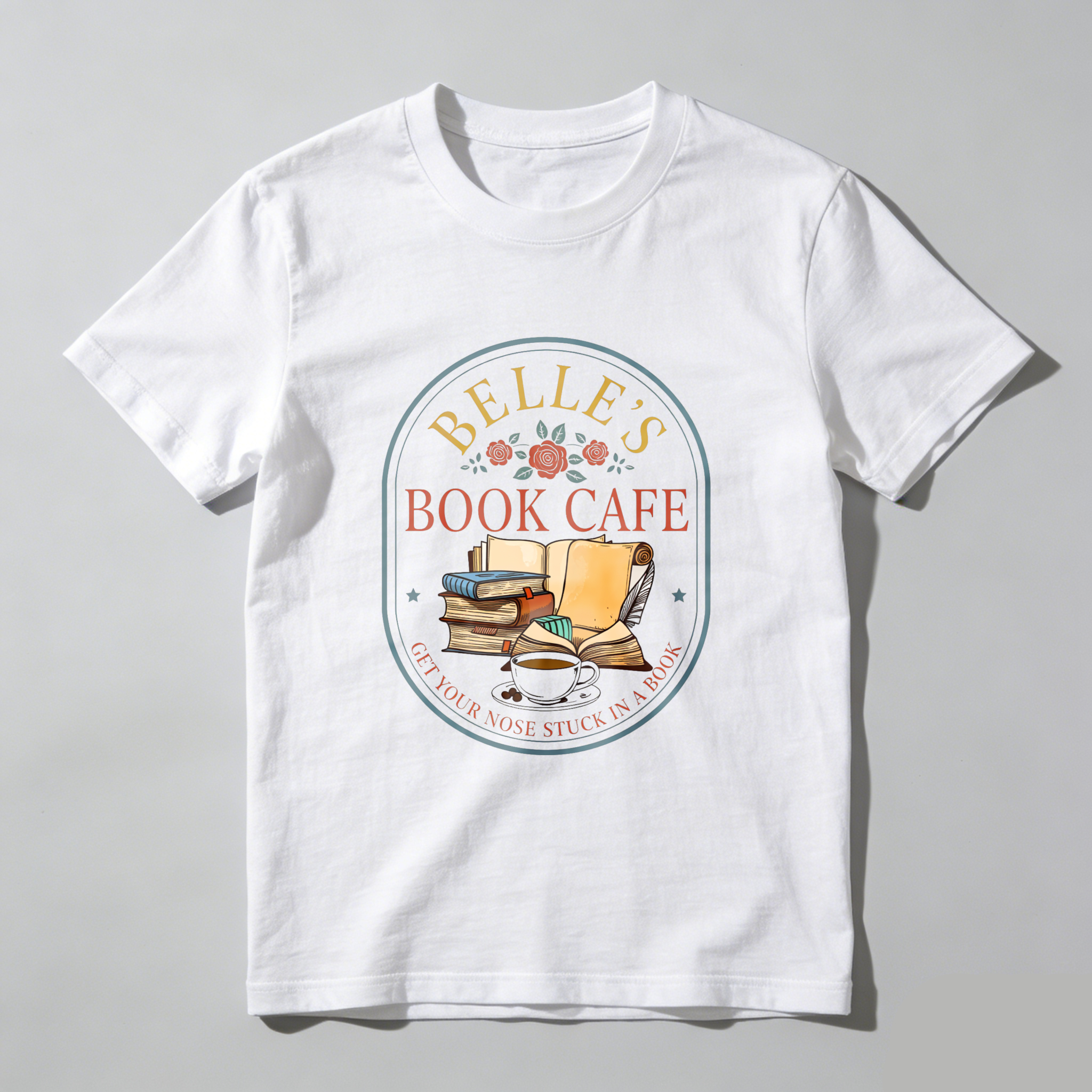 Wardrobecart Belle's Book Cafe Get Your Nose Stuck In A Book Tshirt
