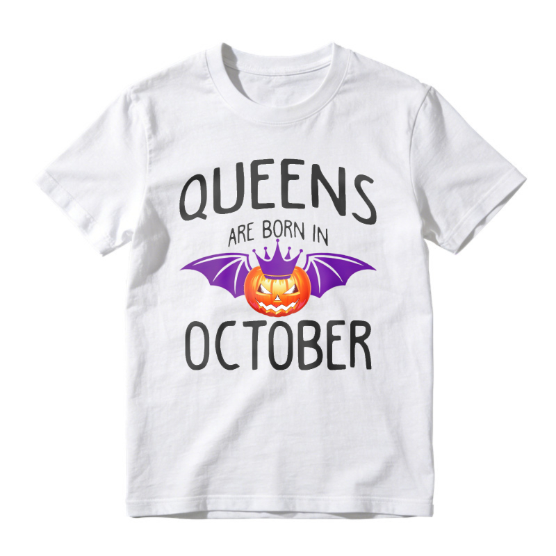 Queens Are Born In October Halloween Pumpkin Bat Unisex Classic T-shirt