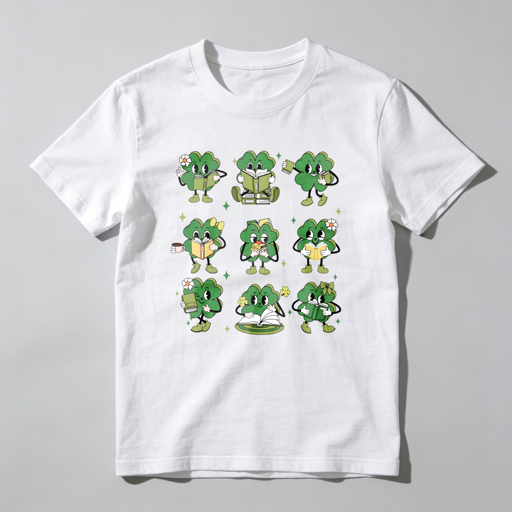WardrobecartCute Clover Characters Reading Books tshirt
