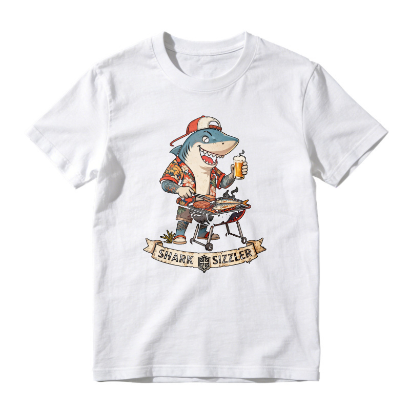 Shark Sizzling On Grill With Beer And Cap Unisex Classic T-shirt