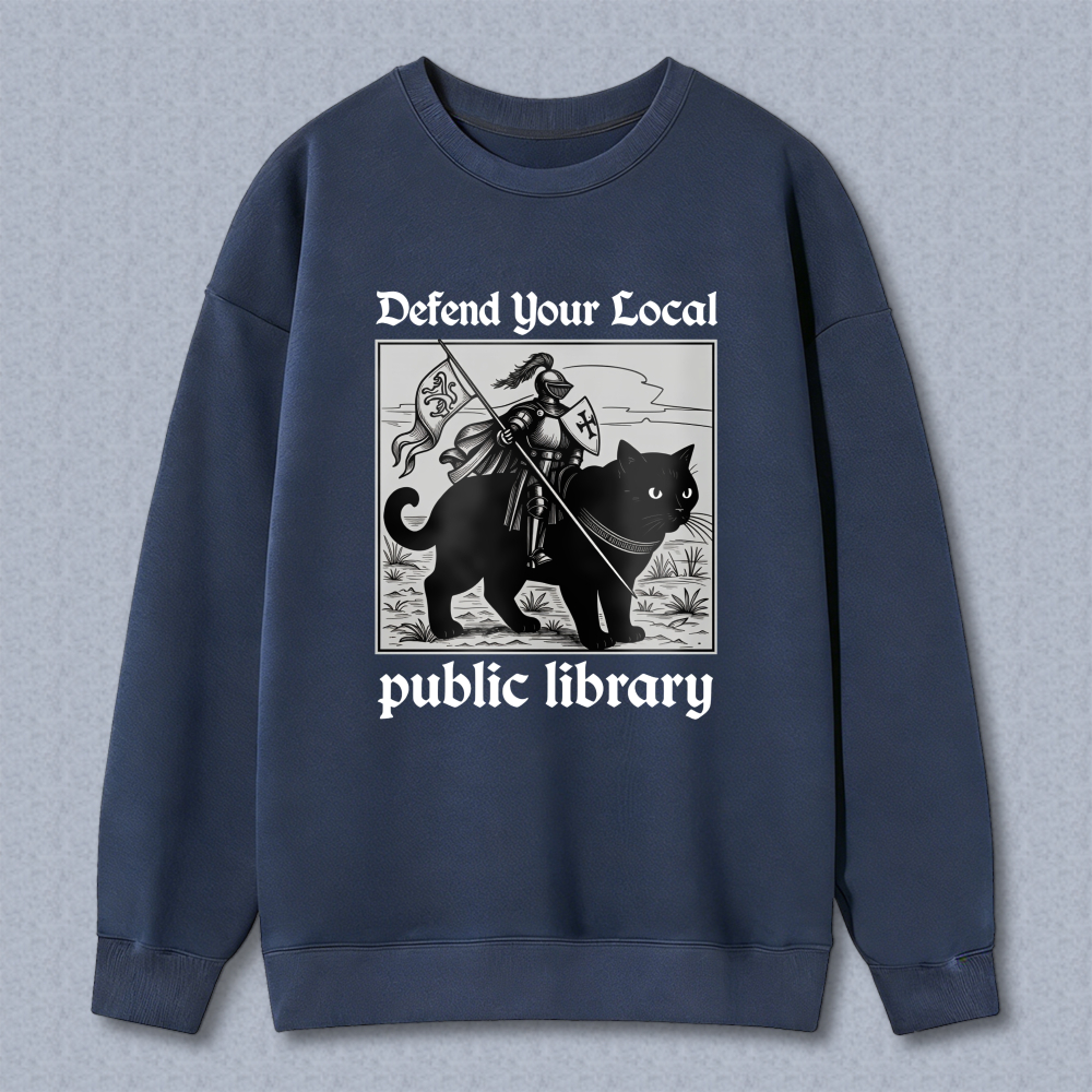 Wardrobecart Knight Cat With Flag And Shield Public Library Unisex Classic Sweatshirt