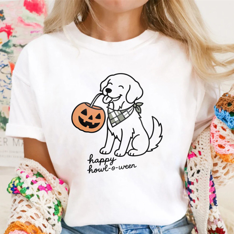 Cute Dog With Pumpkin And Happy Howl O Ween Text, Unisex Classic T-shirt