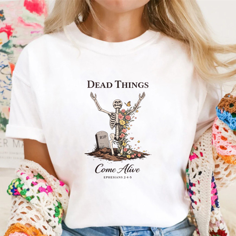 Dread Things Come Alive Skeleton With Flowers And Tombstone Graphic Unisex Classic T-shirt