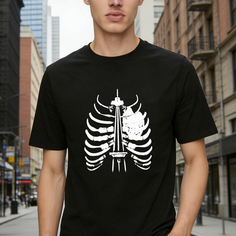 Skeleton Ribcage With Tower And Skull Graphic Unisex Classic T-shirt