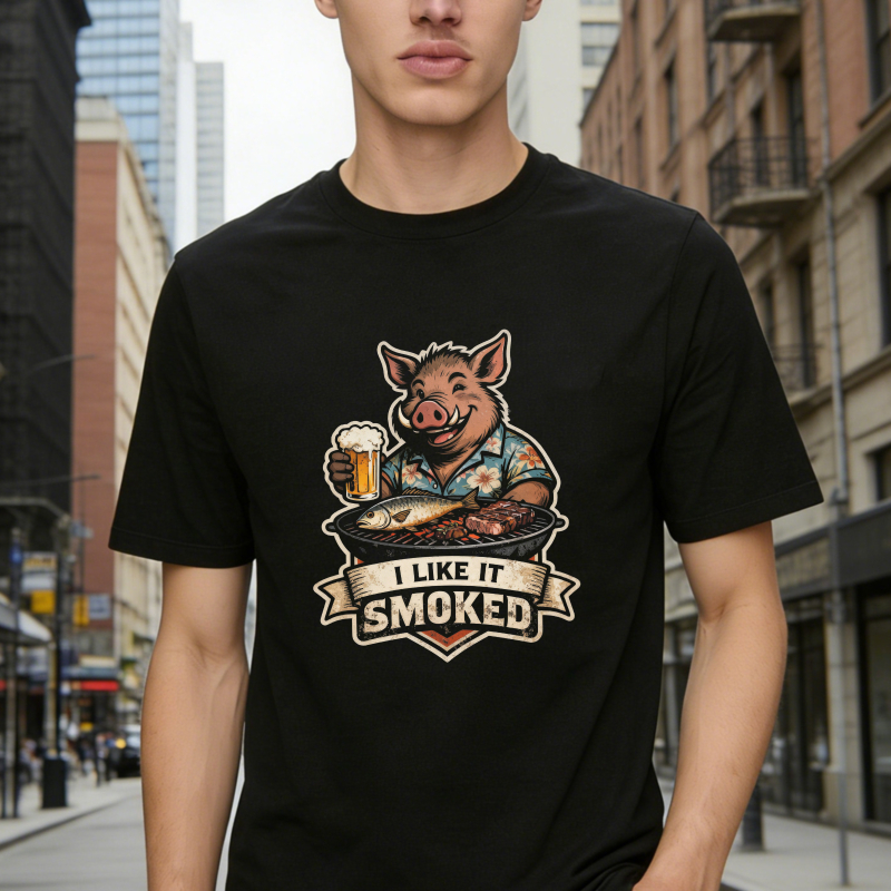 Funny Pig Smoking Meat And Beer Graphic Unisex Classic T-shirt