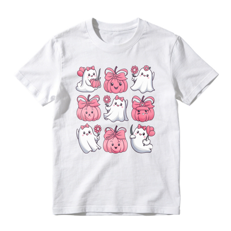 Cute Pink Ghost And Pumpkin Pattern, Unisex Classic T-shirt
