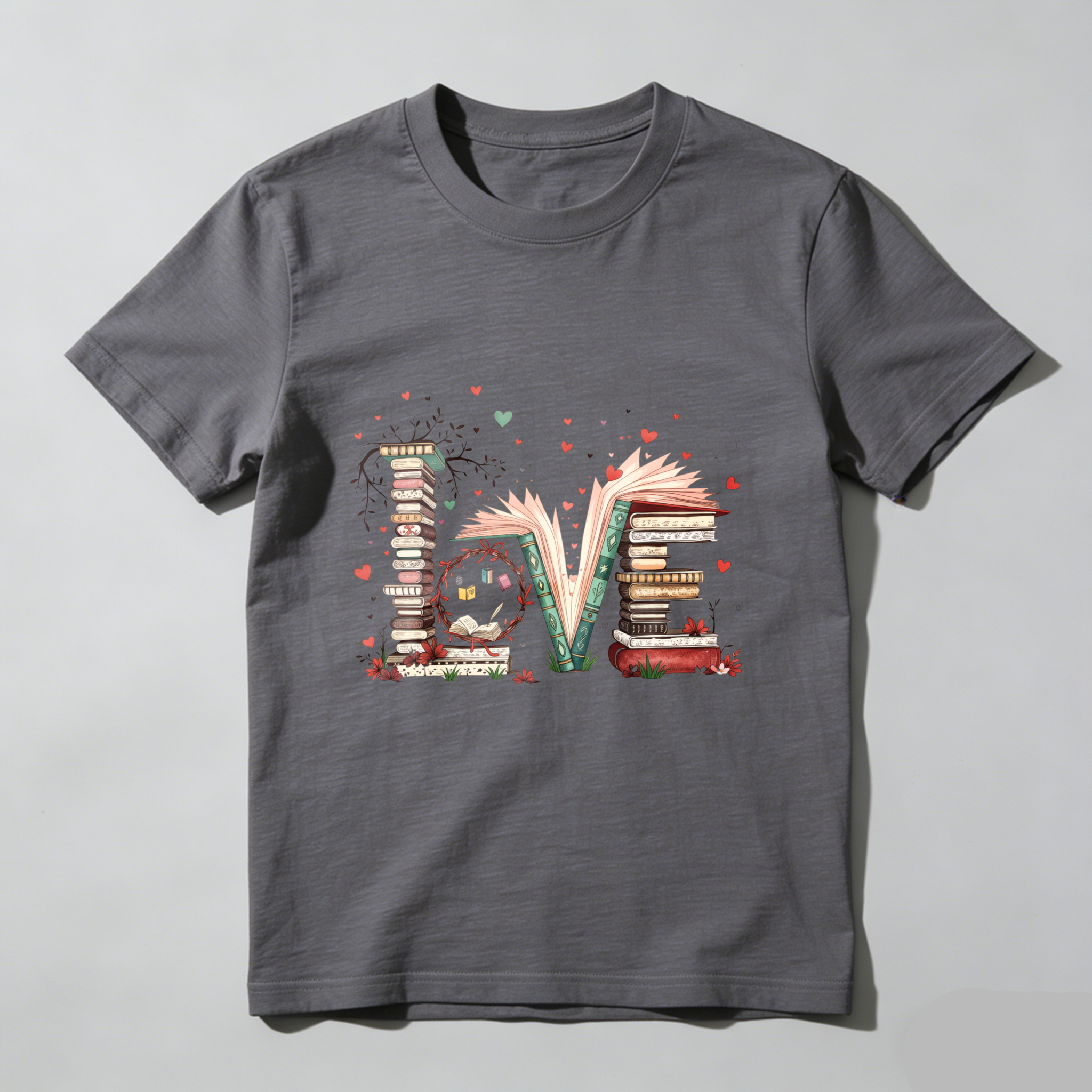 Wardrobecart Love Books Stack Hearts Open Pages Tshirt