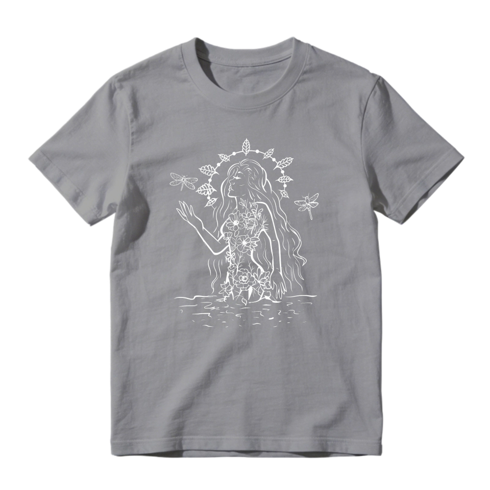 Woman With Long Hair And Dragonflies Floral Nature Art, Unisex Classic T-shirt