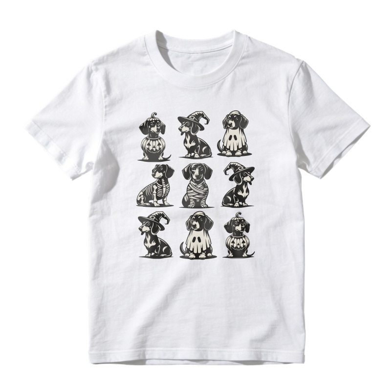 Halloween Dachshund Dogs In Costumes Skeleton Mummy Dalmatian Witch, Unisex Classic T-shirt