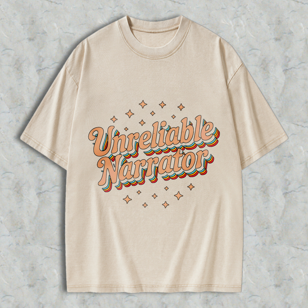 Wardrobecart Unreliable Narrator Text With Star Accents Unisex Washed T-shirt