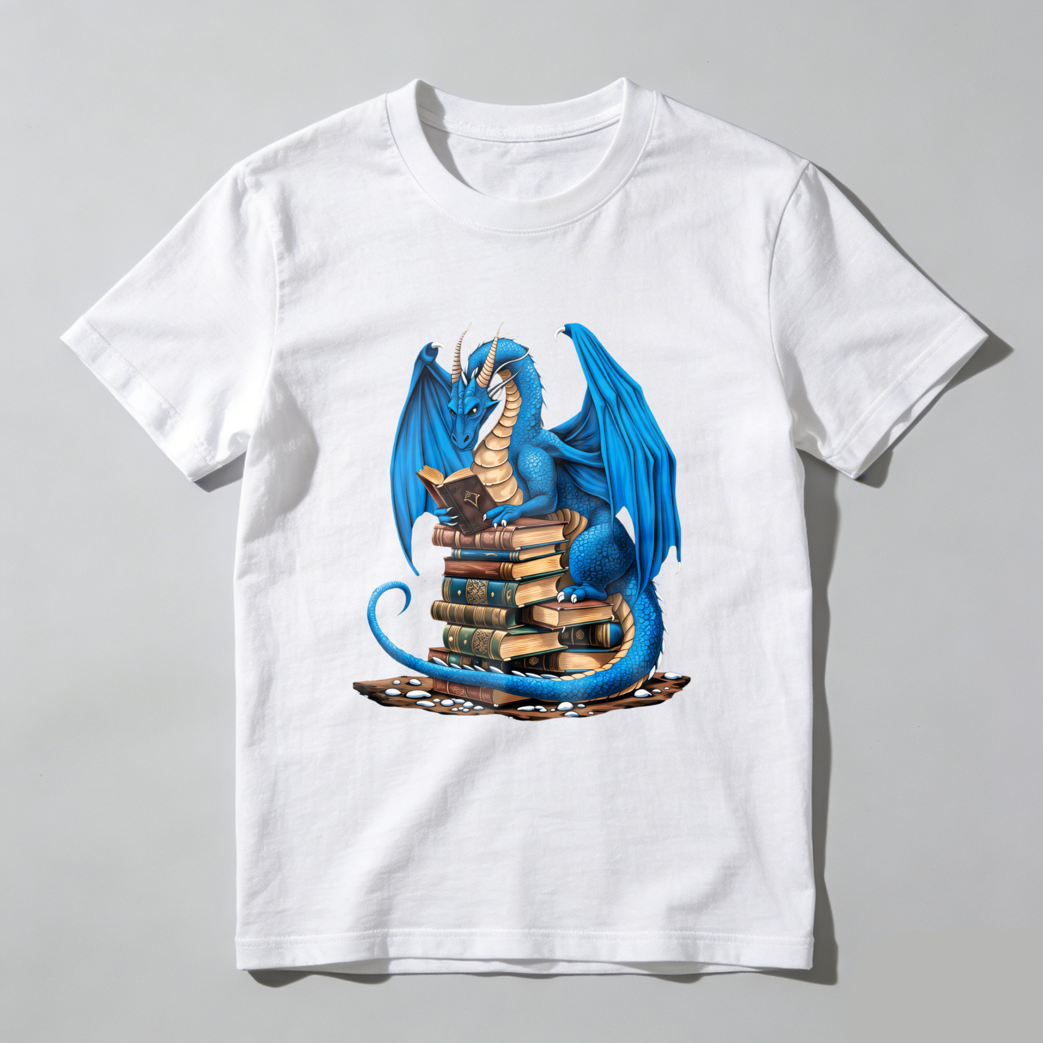 Wardrobecart Blue Dragon Reading Books Stack Tshirt